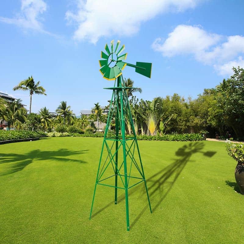 Weather Resistant Iron 8-foot Garden Windmill - Green
