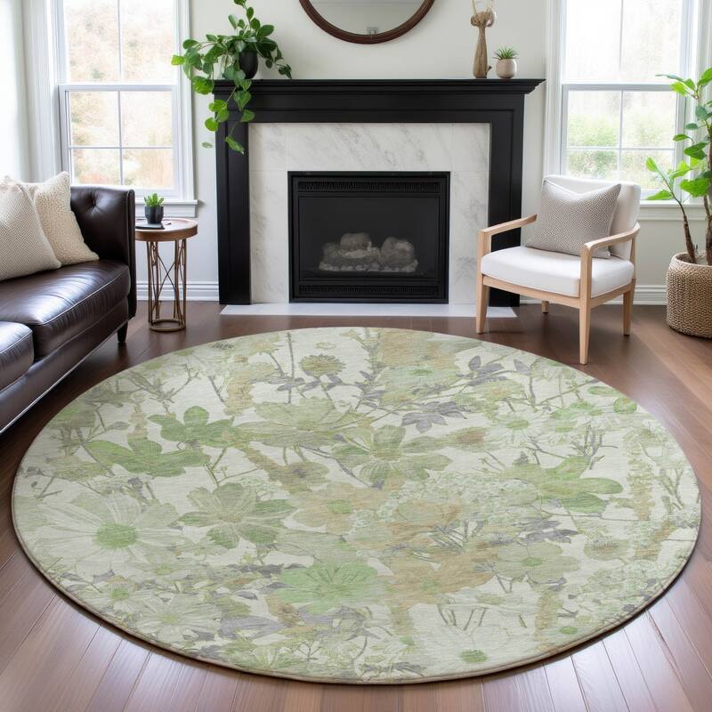 Premium Washable Super Soft Floral Mayfield Rug - Aloe - 8' x 8'