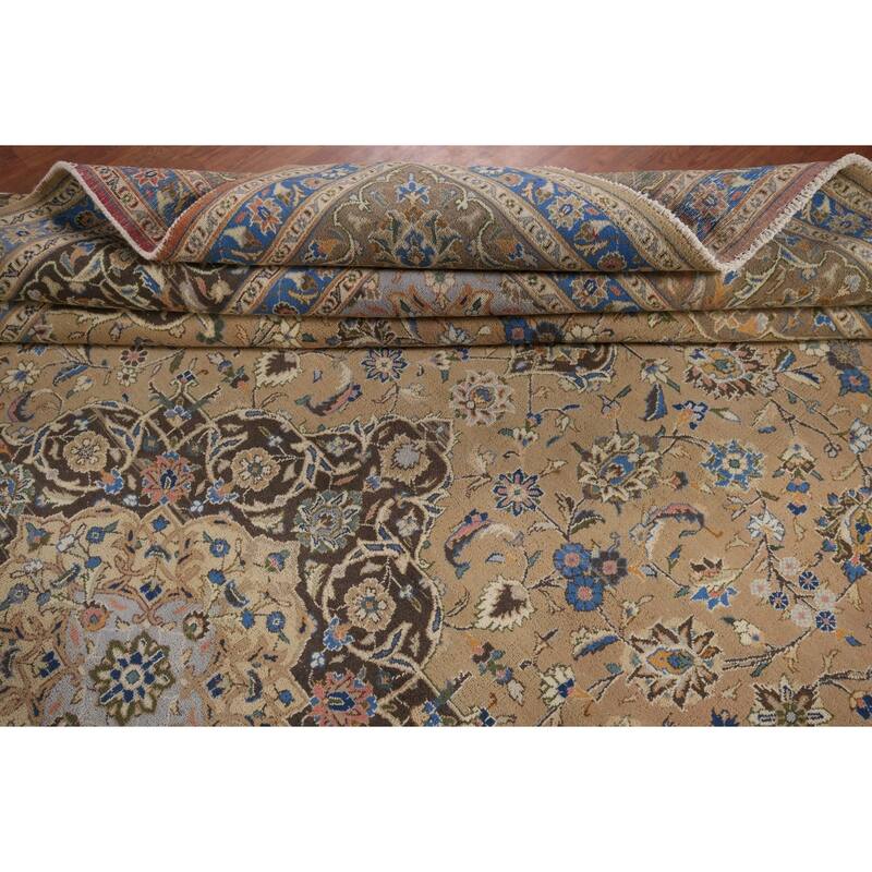 Traditional Mashad Vintage Persian Area Rug Hand-Knotted Wool Carpet - 9'5" x 13'2"