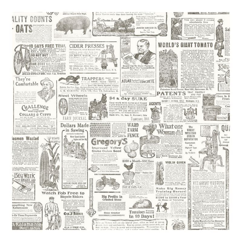 Chesapeake Underwood Taupe Vintage Newspaper Wallpaper - 20.5 x 396 x 0.025