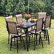 preview thumbnail 54 of 67, 7-Piece Patio Bar Stool Set Textilene Swivel Stools Brown-non padded