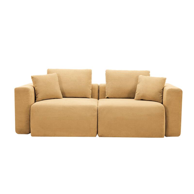 Corduroy Sectional Modular Sofa with Square Arms & Ottoman Extension for Flexible Arrangements - Loveseats - Mineral Yellow