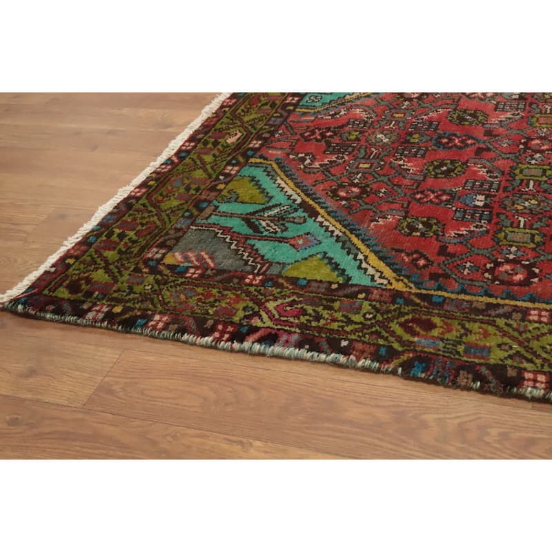Hand Knotted Oriental 100% Wool Carpet Traditional Geometric Oranges & Rust Hamedan Runner Rug - 12' 9'' X 3' 4''
