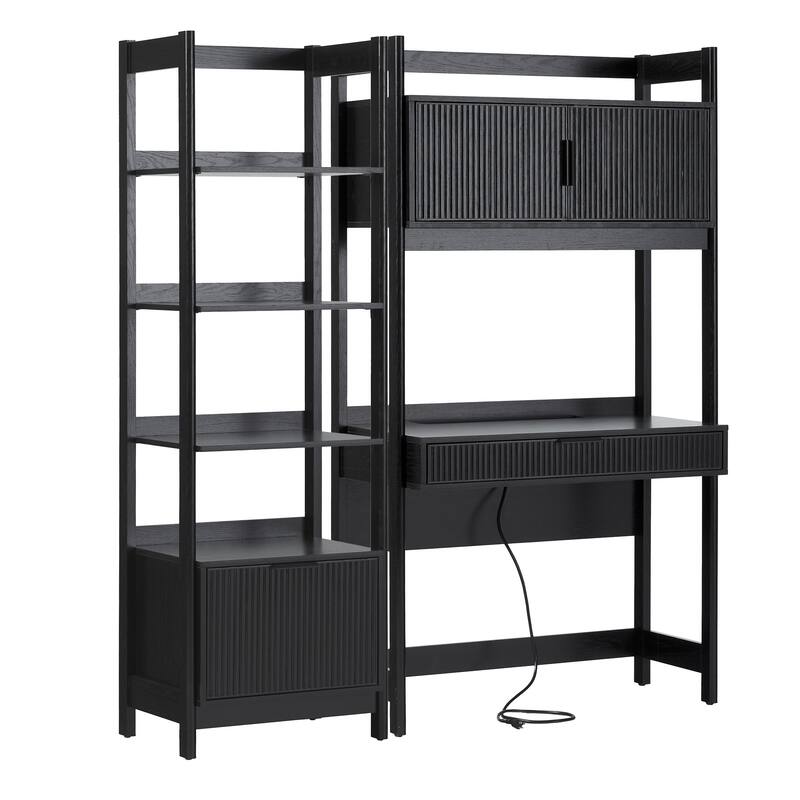 Walker Edison Hutch Desk with Narrow Bookcase