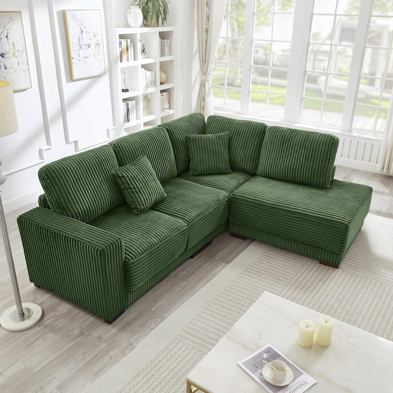 93" Sectional Sofa, L-Shaped with Reversible Chaise Lounge, Upholstered in Soft Corduroy