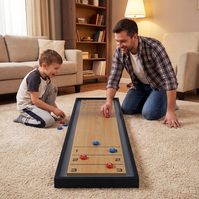 Gymax Shuffleboard & Curling 2 in 1 Board Game w/8 Rolling Pucks