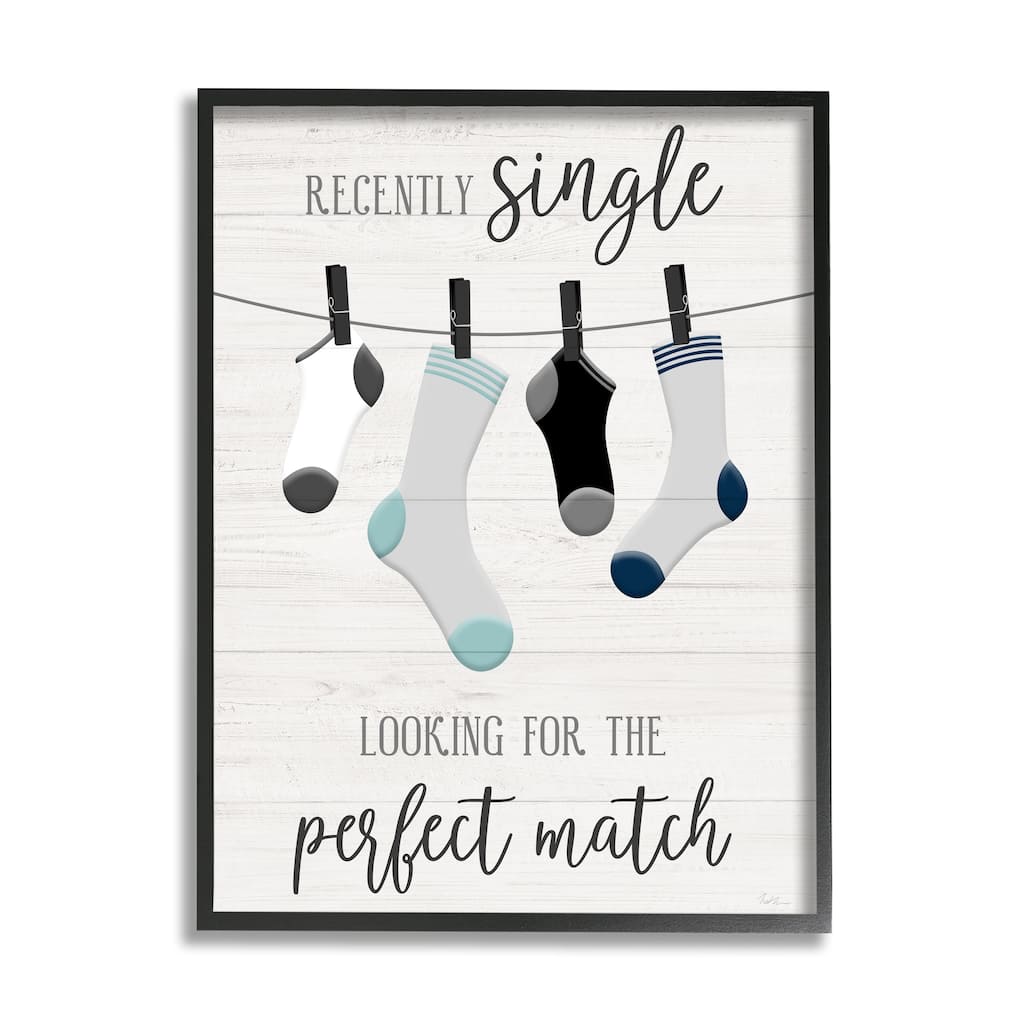 Stupell Recently Single For Perfect Match Laundry Sock Sign Framed Wall Art - Multi-Color