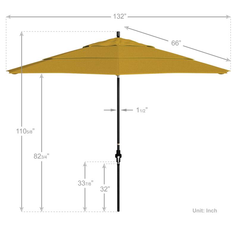 California Umbrella 11' Rd. Alum/Fiberglass Rib Patio Umb,Crank Lift/Collar Tilt, Dbl Wind Vent, Black Finish, Sunbrella Fabric