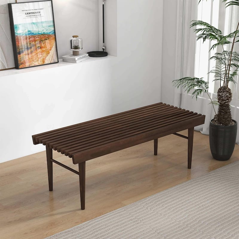 GDFStudio - Mia Mid-Century Modern 47.2" Wide Solid Wood Bench with Natural Walnut Stain Finish - 47.2"W