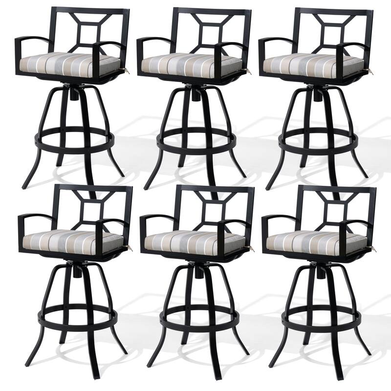 30'' H Outdoor Patio Premium All-Aluminum Swivel Sunbrella Cushion Bar Stool - 6-Piece - MILANOCHAR