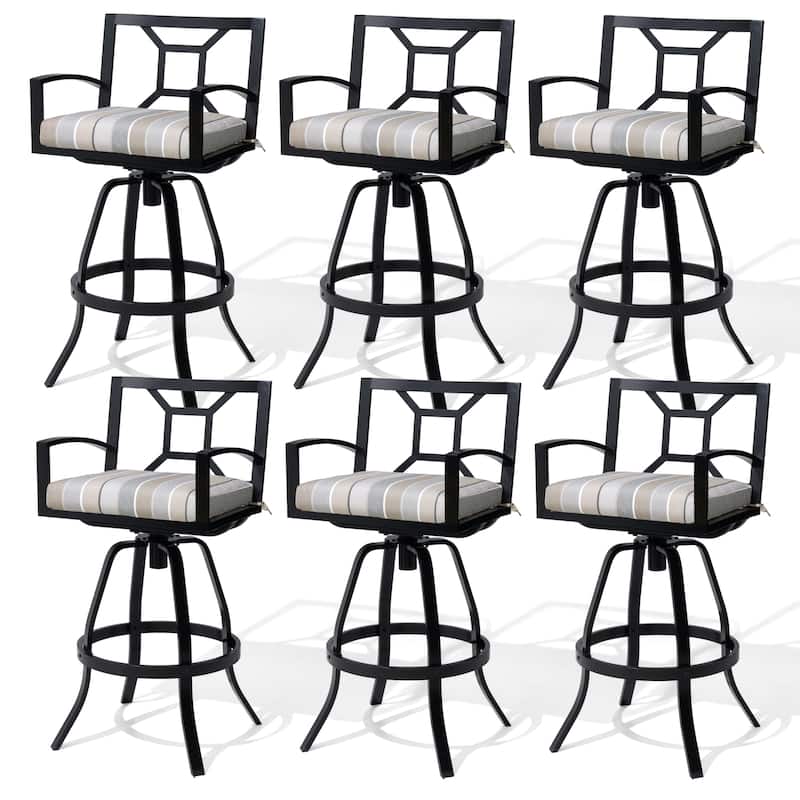 30''H Outdoor Patio Premium All-Aluminum Swivel Bar Stools Dining Chair with Sunbrella Cushion - 6PC-MILANOCHAR
