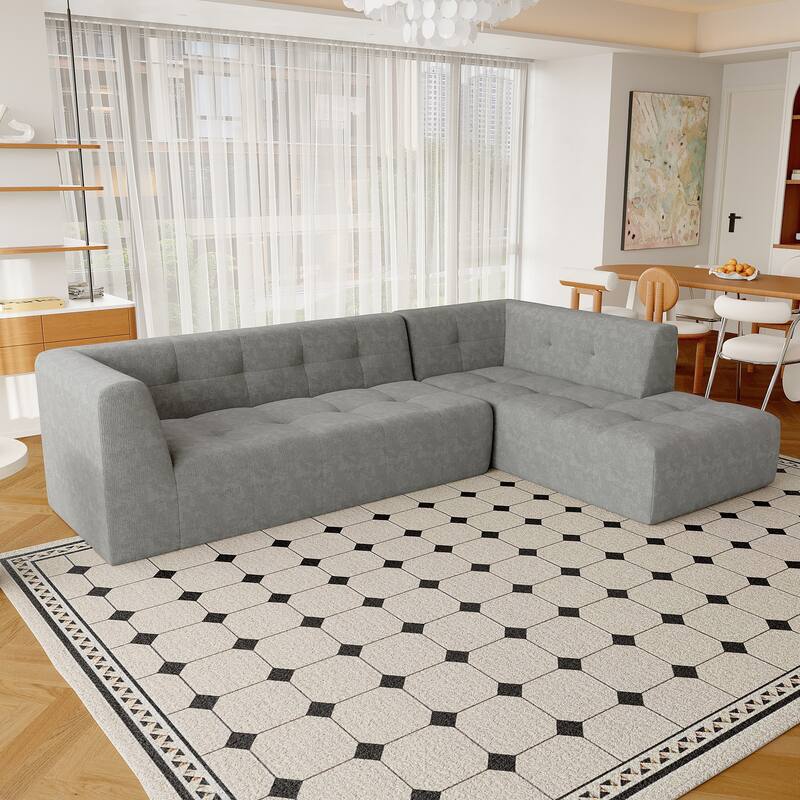 Modular Sectional Couches Floor Recliner Couch, Living Room Upholstered Sleeper Sofa Bed L-Shaped Sofa Set, Set of 2 - Light Gray