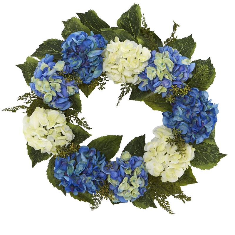 Hydrangea Decorative Spring Floral Wreath, 24-Inch, Unlit