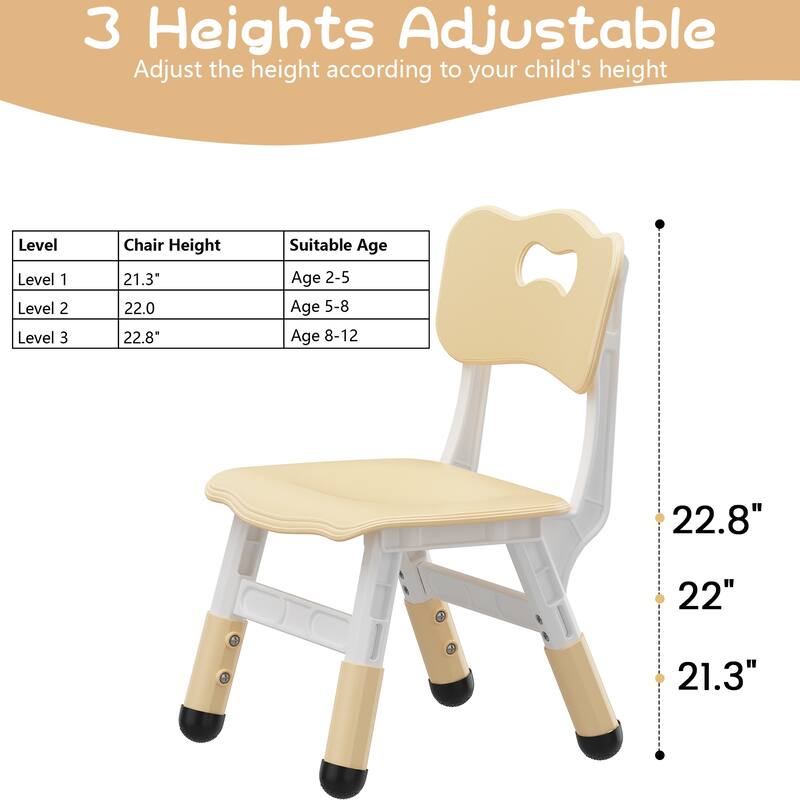 3 Level Height Adjustable Toddler Chair for Age 2-8,Set of 2