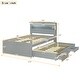 preview thumbnail 43 of 48, Platform Bed with Twin Size Trundle & 2 Drawers, Wooden Storage Bedframe with LED Headboard/Charging Station for Kids Boys Girls
