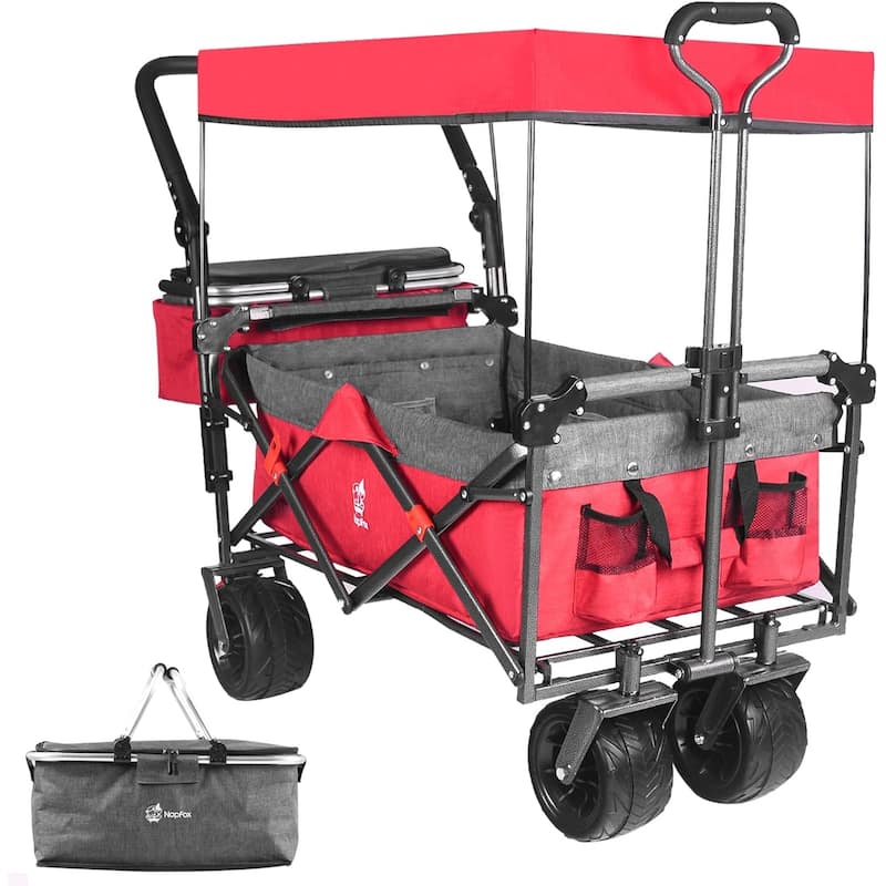 Deluxe 143L Collapsible Wagon with Removable Canopy & Cooler Bag - All-Terrain Wheels with Brake