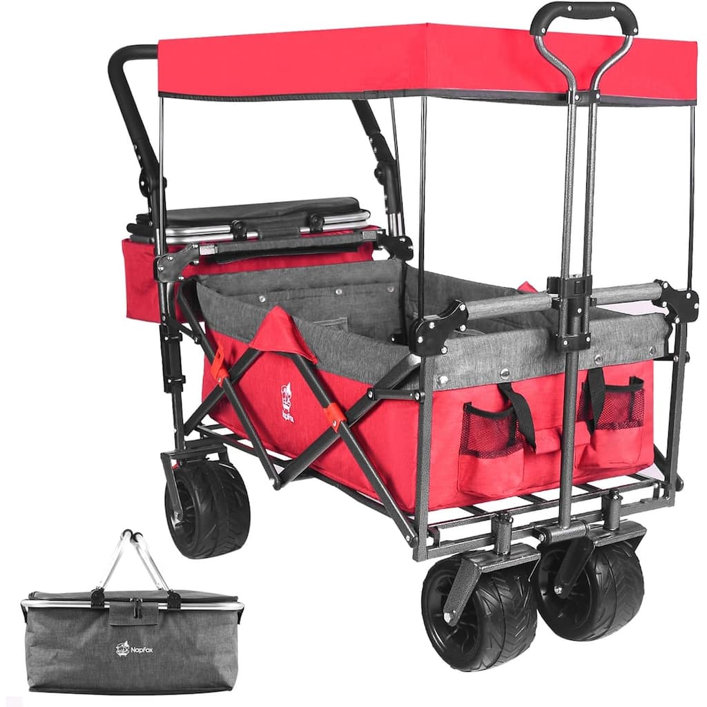 Deluxe 143L Collapsible Wagon with Removable Canopy & Cooler Bag - All-Terrain Wheels with Brake