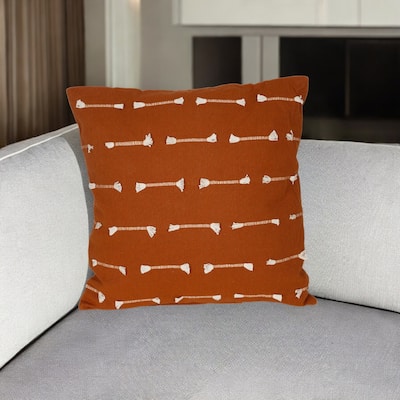 HomeRoots 18" Terra Cotta Striped Cotton Throw Pillow With Texture