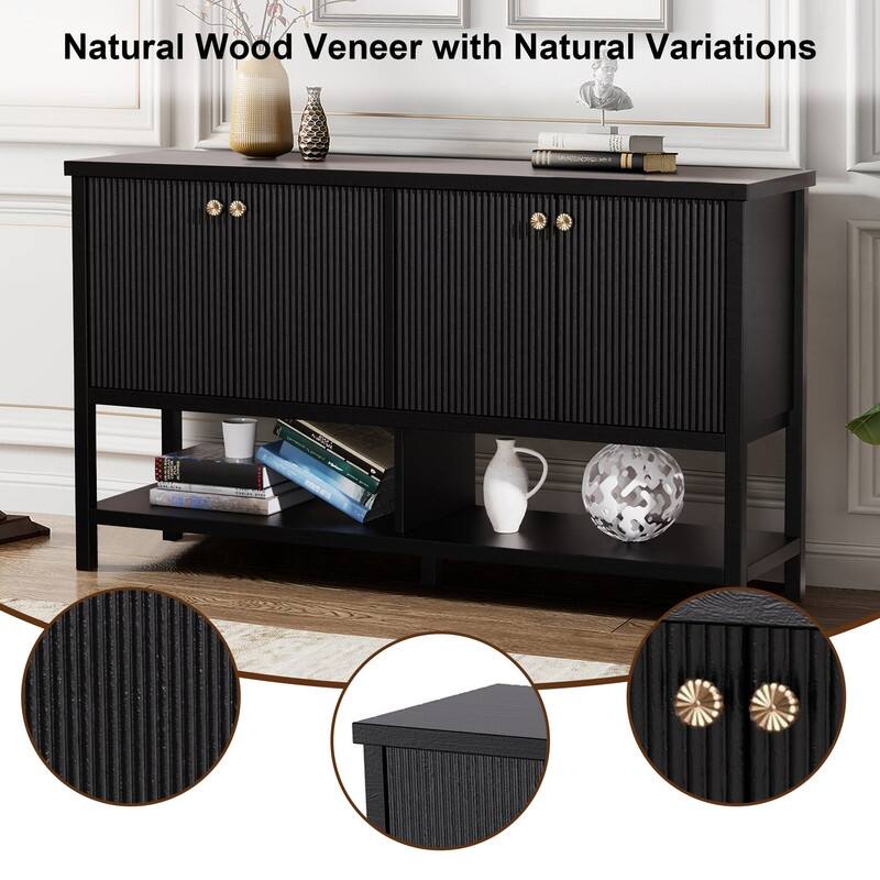 Farmhouse 59" Fluted Console Table with Storage, Entryway Table Hallway Cabinet for Living Room