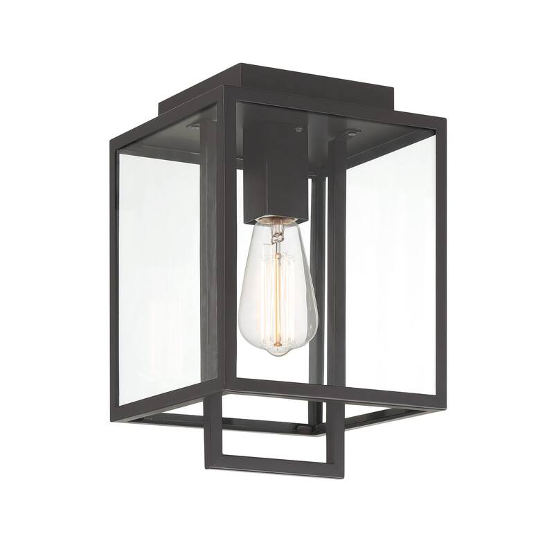 Preston 8 in. 1-Light Matte Black Modern Outdoor Flush Mount with Clear Glass Shade - 12