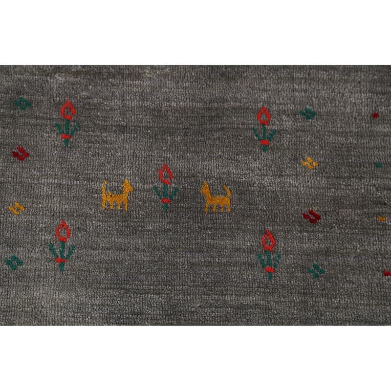 Striped Gabbeh Square Area Rug Handmade Gray Wool Carpet - 9'0"x 8'7"