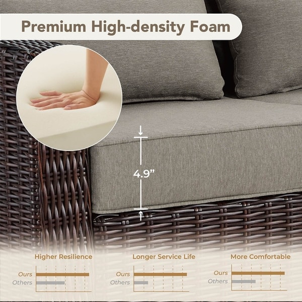 dimension image slide 3 of 16, Murphy Outdoor Wicker Patio Outdoor Sofa Swivel Chair Coffee Table