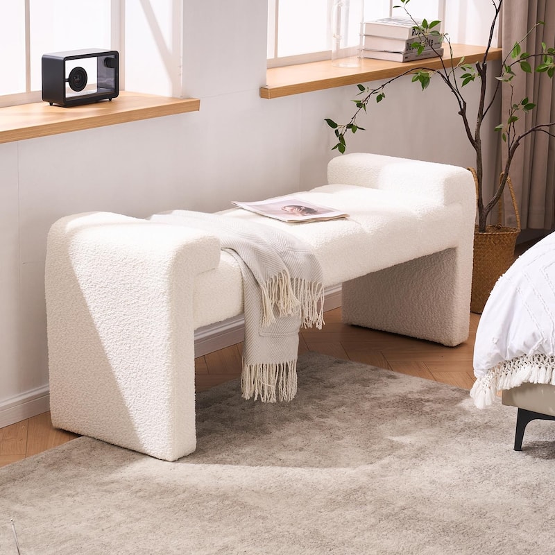 54" Boucle Bedroom Bench with Channel Tufted