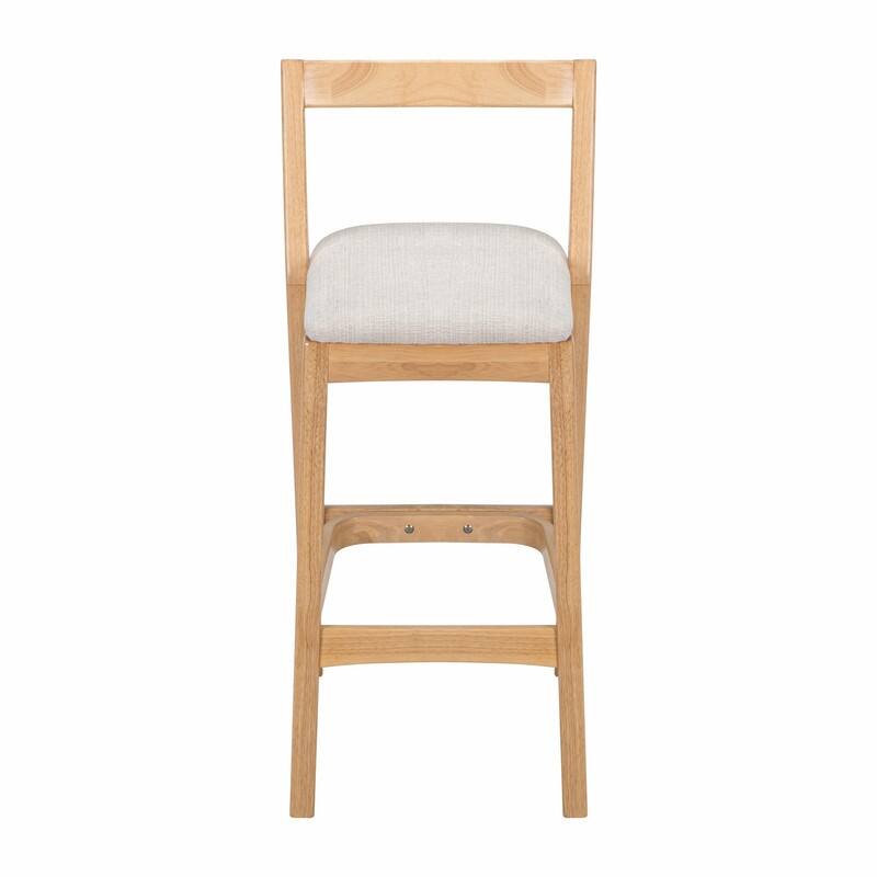 Jasper Indoor Rubberwood Bar Stools with Beige Upholstery and Dark Brown Finish, Set of 2