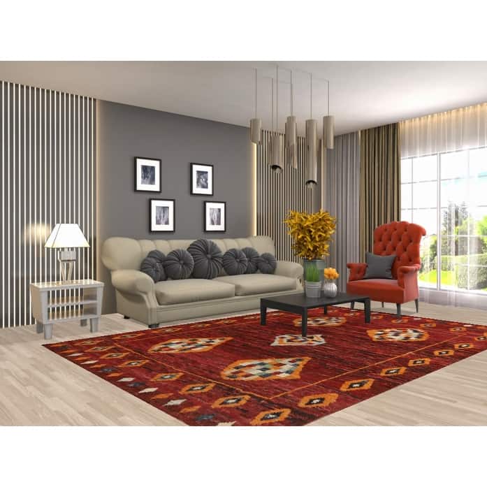 Geometric Moroccan Oriental Rug Handmade Red Wool Carpet - 6'9" x 9'11"