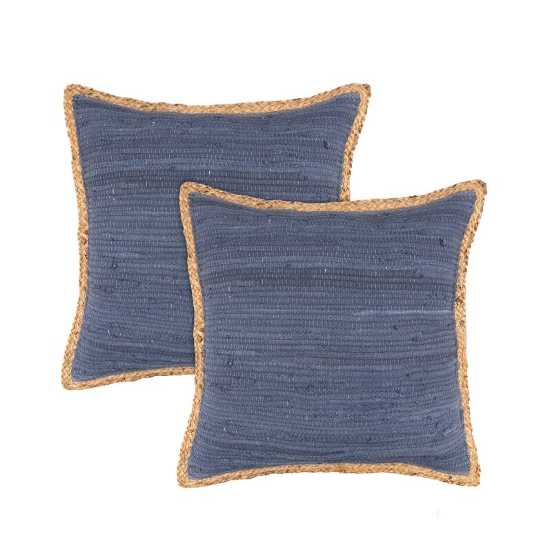 Handwoven Textured Braided Square Throw Pillow - 20" - Navy - Set of 2