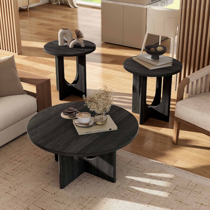 Furniture of America Zephyra Modern Wood 3-Piece Round Coffee Table Set