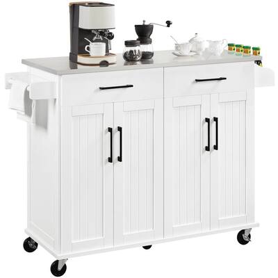 Large Kitchen Island on Wheels with Storage Drawers & Cabinets