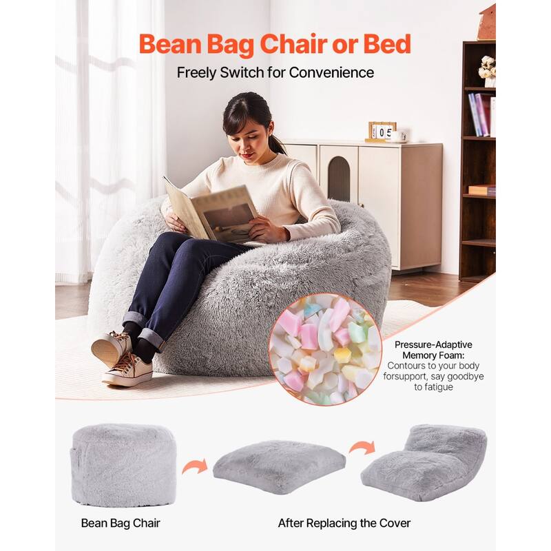 Convertible Bean Bag Chair Bed for Adults and Kids in Grey Color - Full Size And Convertible