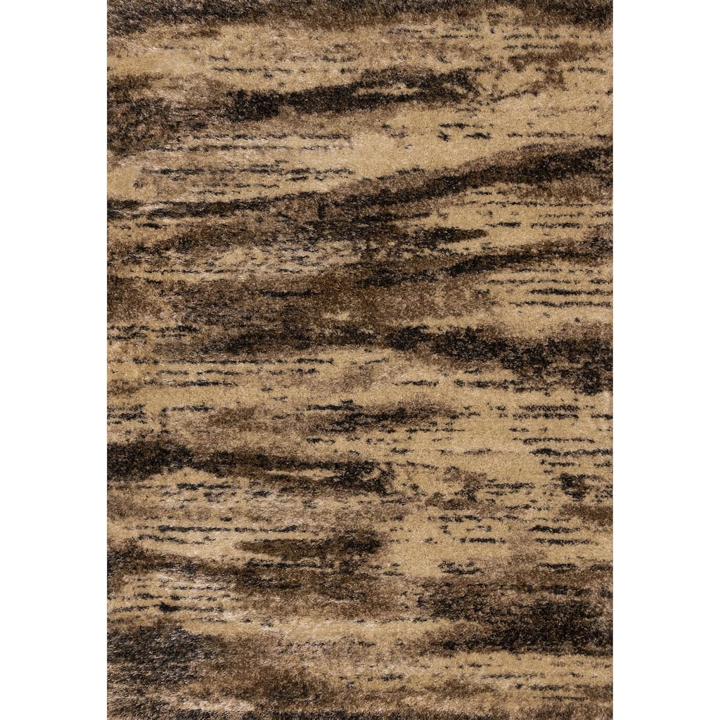 Brown Black Beige Distressed Soft Shag Rug