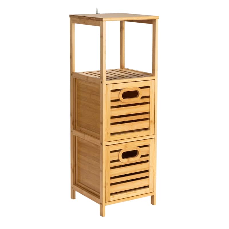 Household Essentials Bamboo 3-Tier Slatted Shelf with Crates - 11.8"L x 11.8"W x 35.0"H