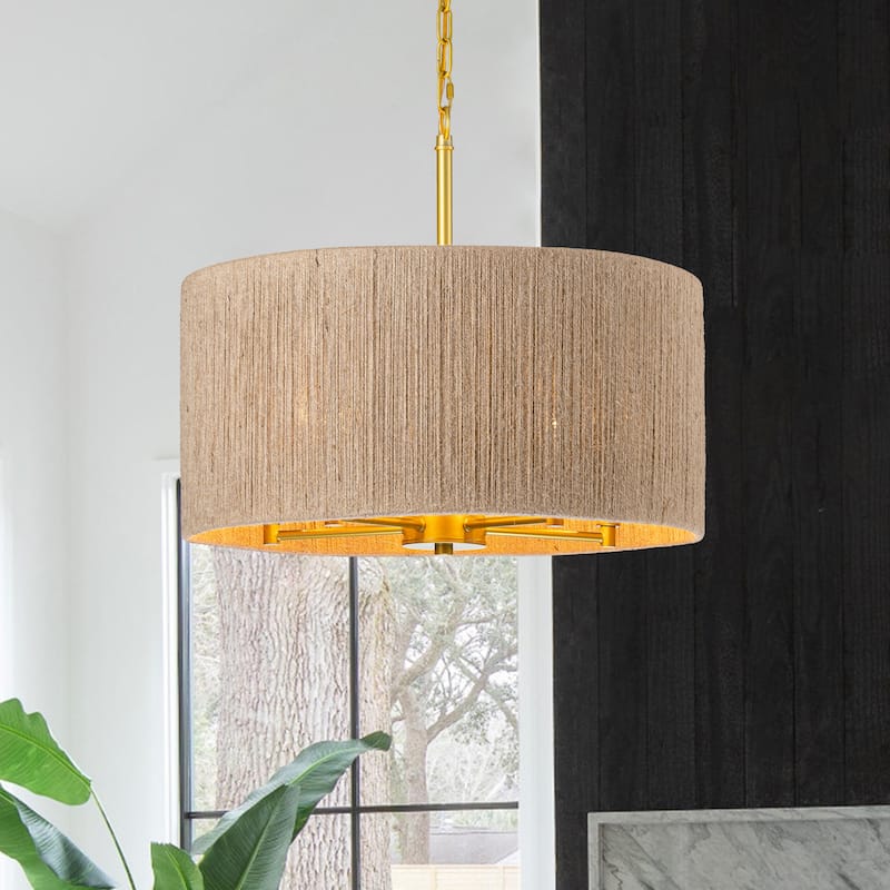 C Cattleya 5-Light Gold Jute Rope Chandelier Indoor Pendant Light Chandelier