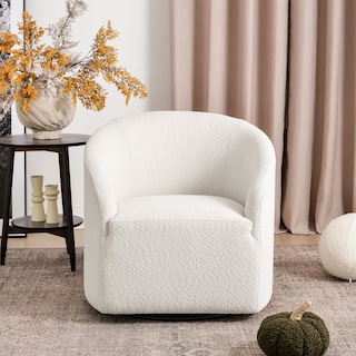 KINWELL 32"W Boucle Upholstered Swivel Barrel Accent Armchair
