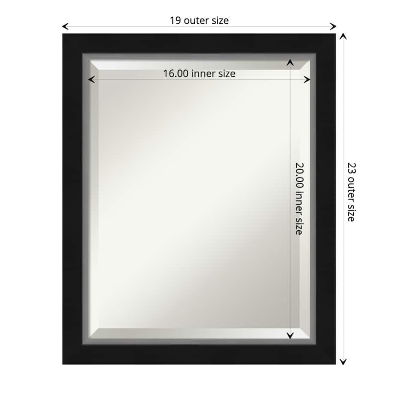 Beveled Bathroom Wall Mirror - Eva Black Silver Narrow Frame - Outer Size: 19 x 23 in