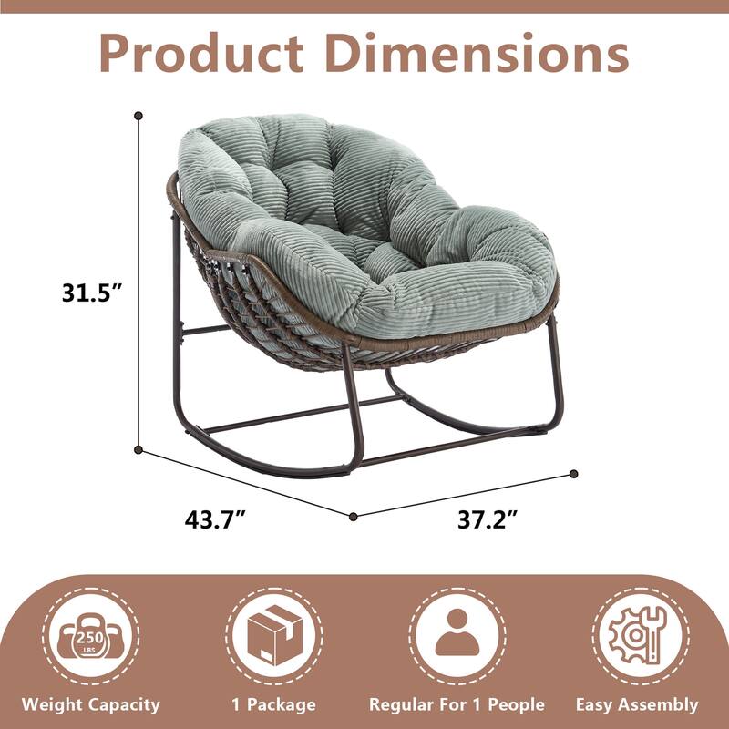 Outdoor Rattan Rocker Recliner Chair With Polyester Padded Cushion