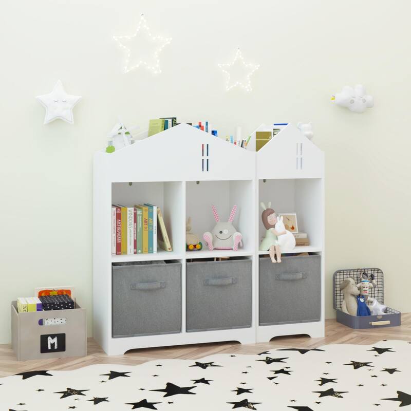 Kids Dollhouse Bookcase with Storage, 2-Tier Storage Display Organizer