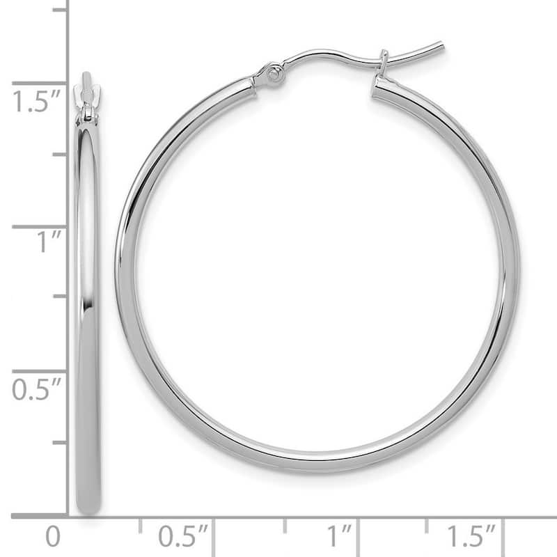 Curata 14k White Gold 35x2mm Polished Hinged Hoop Earrings