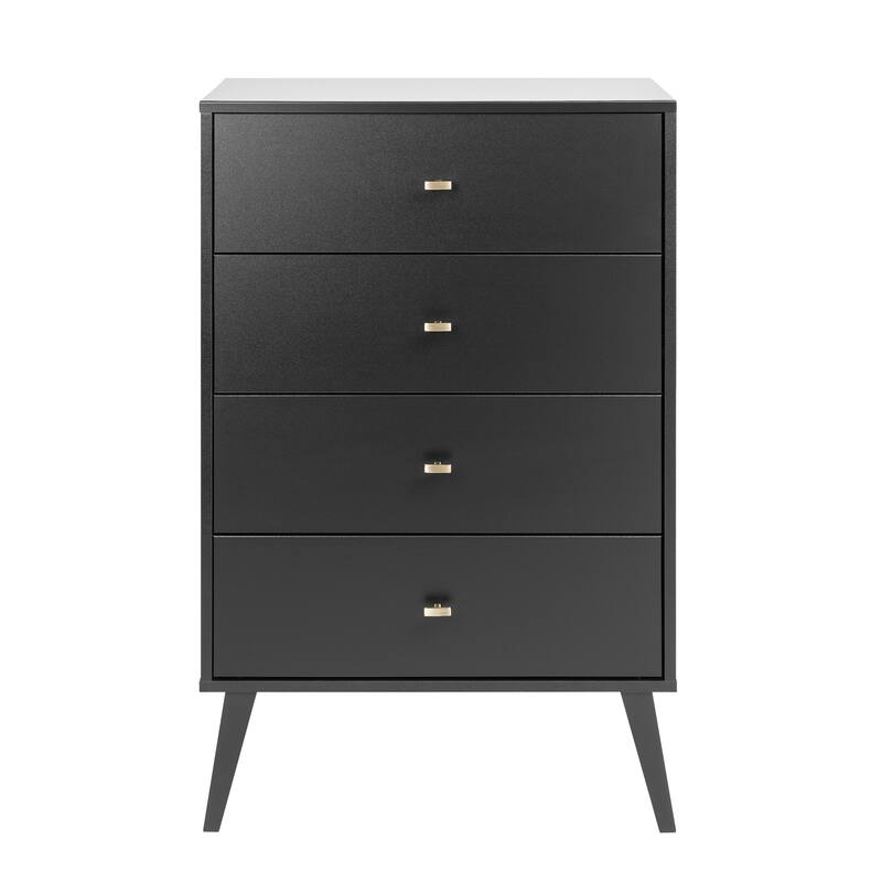 Prepac Milo Mid-Century Modern 4 Drawer Chest of Drawers, Contemporary Bedroom Furniture, Small Dresser for Bedroom - Black