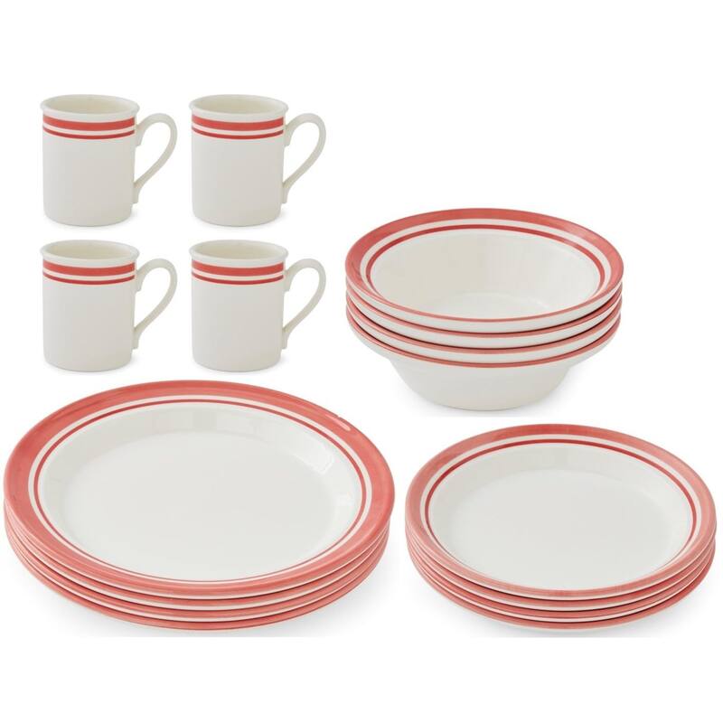 Portmeirion Potters 16 Piece Stripe Dinnerware Set - Red