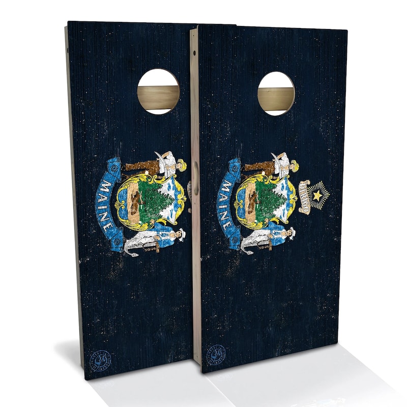 Maine Flag Outdoor Cornhole Board Set - Backyard 2x4 - Include Carrying Case