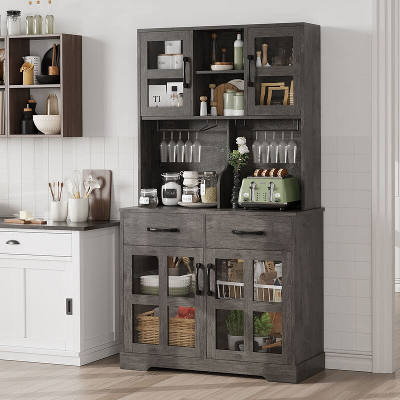 Meyreso 71" Kitchen Pantry Hutch Cabinet with 2 Drawers