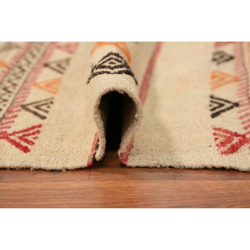 Hand Woven Oriental 100% Wool Carpet Southwestern Tribal Beige & Ivories Kilim Area Rug - 10' 1'' X 6' 1''