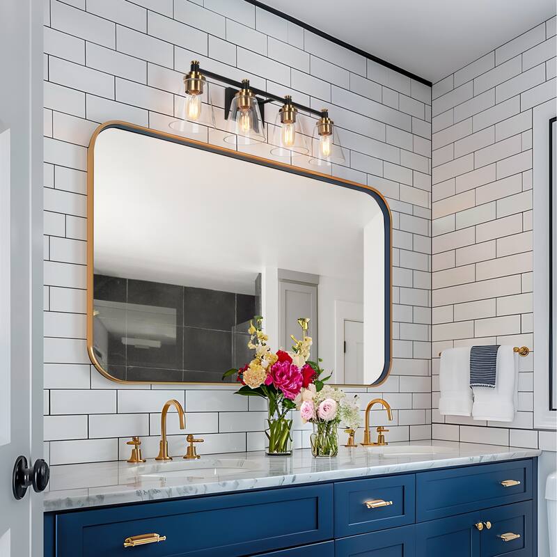 4-Light Modern Black Gold Bathroom Vanity Lights Glass Wall Sconces