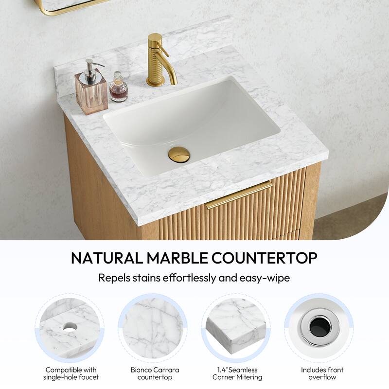 Zevio Natural Marble Vanity Top in Carrara White with Ceramic Sink