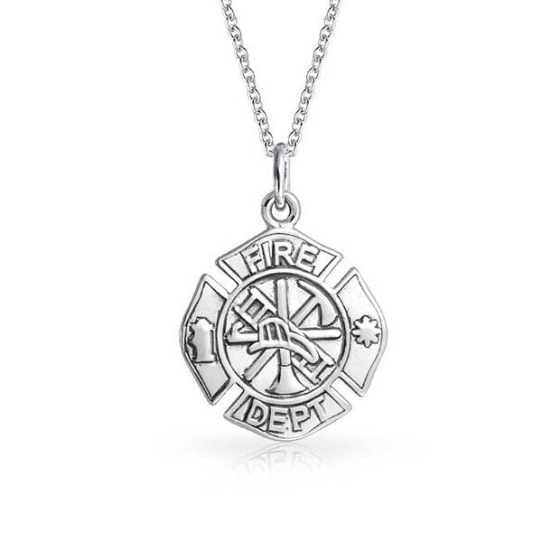 Round Small Firefighter Fire Dept Shield Medallion Pendant Round Small Firefighter Fire Dept