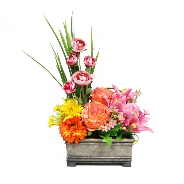 23" Artificial Faux Flower Arrangement in Planter - Multi - N/A